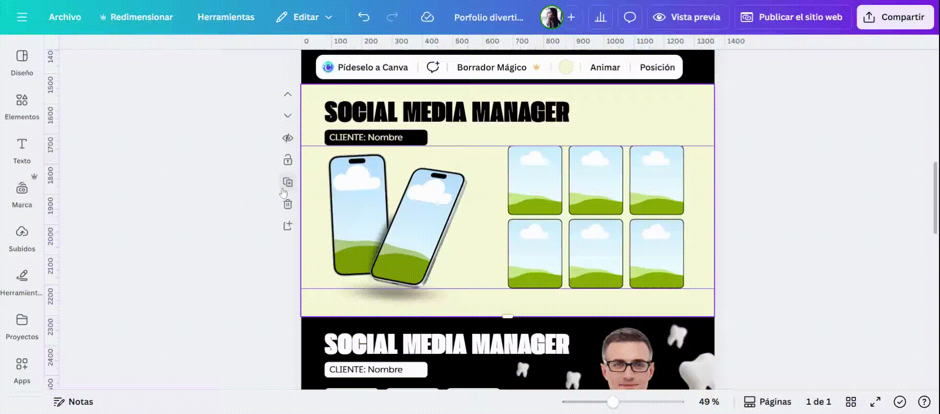 Duplicar o eliminar secciones en diseño web en canva Duplicar o eliminar secciones en diseño web en canva